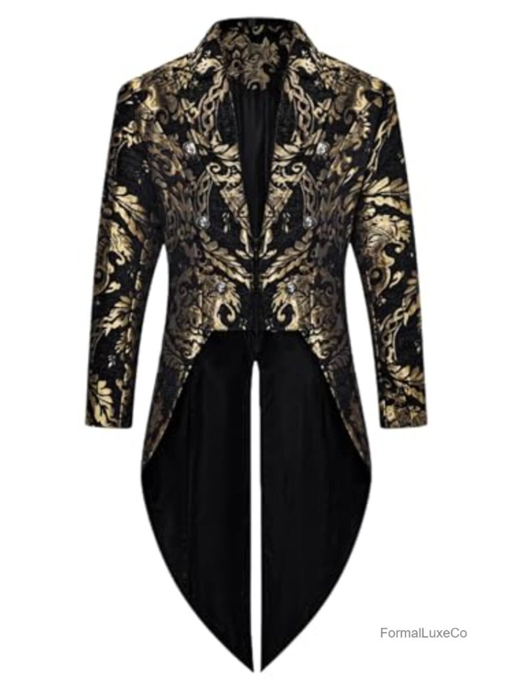 Vintage Men's Steampunk Tailcoat Frock Jacket Brocade Gothic Tuxedo Halloween